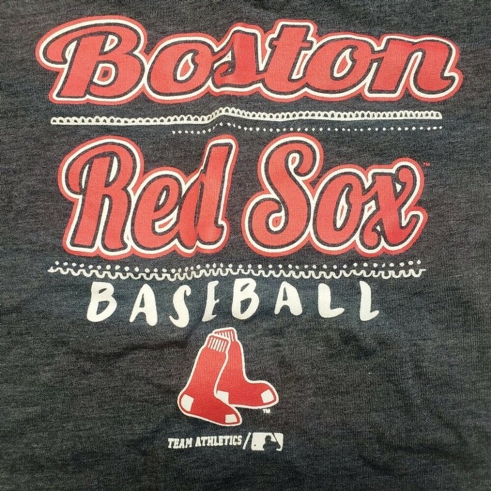 MLB Boston Red Sox Baseball Youth Short Sleeve T Shirt Girls XS V Neck Gray - Picture 2 of 4